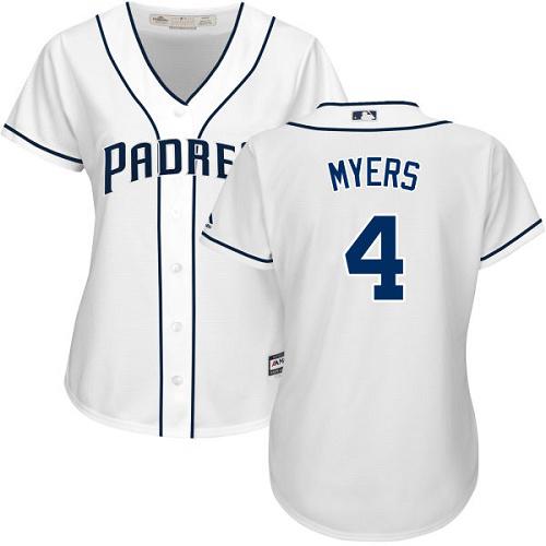 Padres #4 Wil Myers White Home Women's Stitched MLB Jersey - Click Image to Close